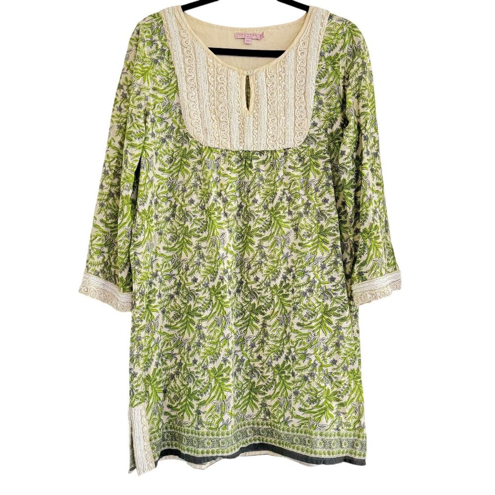Calypso St Barth Women’s Green Floral Beaded Tunic Top Cover Up Size S Boho